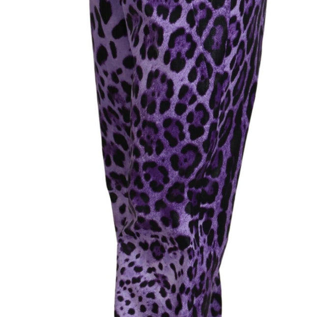 Dolce & Gabbana Purple Leopard Print High Waist Pants