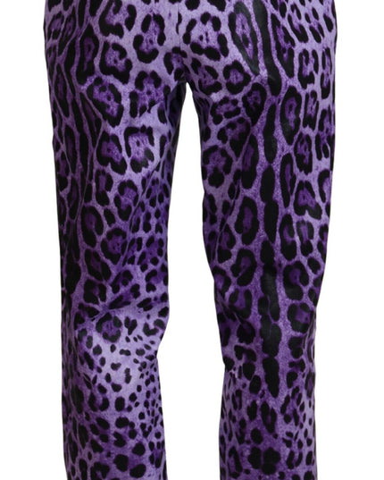 Dolce & Gabbana Purple Leopard Print High Waist Pants