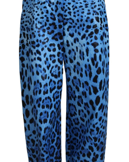 Dolce & Gabbana Blue Leopard Print High Waist Pants
