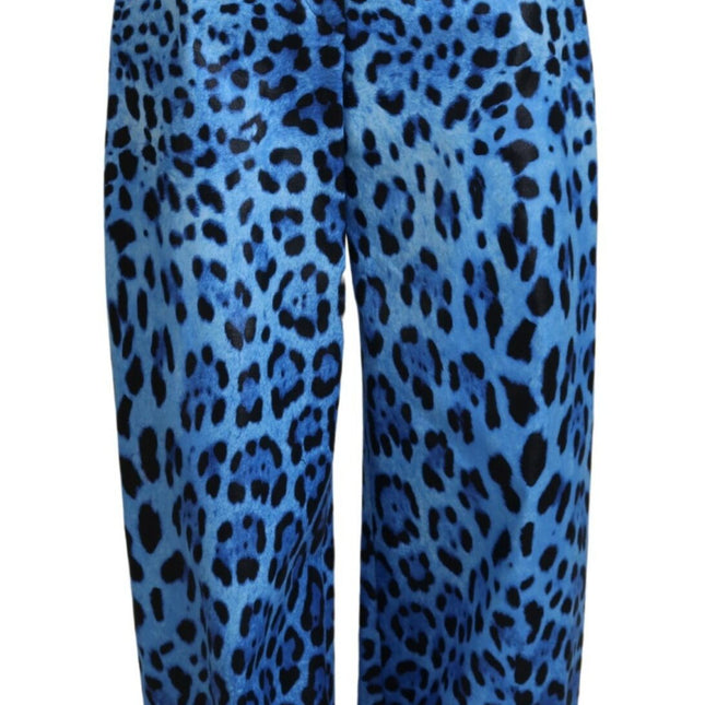 Dolce & Gabbana Blue Leopard Print High Waist Pants