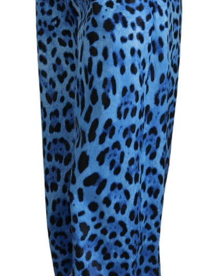 Dolce & Gabbana Blue Leopard Print High Waist Pants