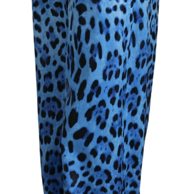 Dolce & Gabbana Blue Leopard Print High Waist Pants
