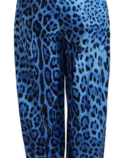 Dolce & Gabbana Blue Leopard Print High Waist Pants