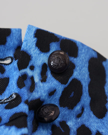 Dolce & Gabbana Blue Leopard Print High Waist Pants