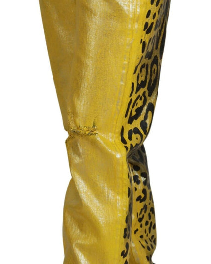Dolce & Gabbana Yellow Leopard Cotton Straight Denim Jeans