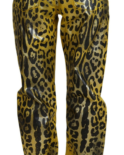 Dolce & Gabbana Yellow Leopard Cotton Straight Denim Jeans