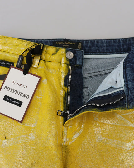 Dolce & Gabbana Yellow Leopard Cotton Straight Denim Jeans