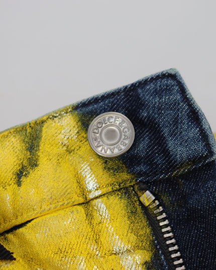 Dolce & Gabbana Yellow Leopard Cotton Straight Denim Jeans