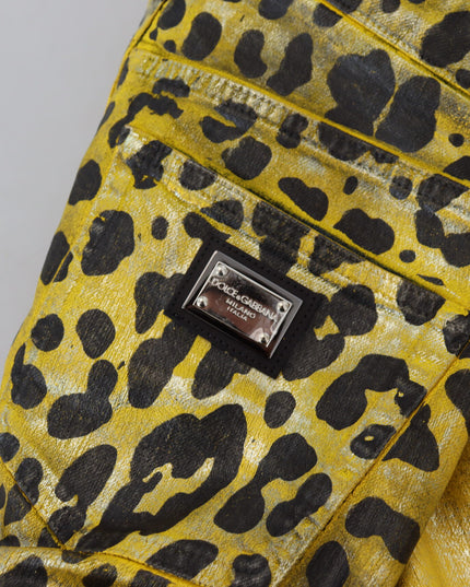 Dolce & Gabbana Yellow Leopard Cotton Straight Denim Jeans