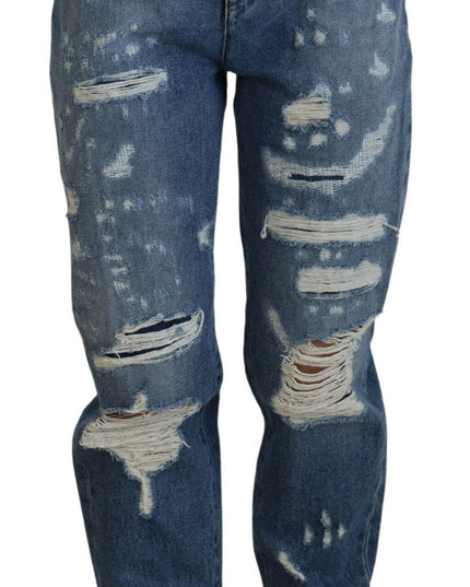 Dolce & Gabbana Blue Tattered Skinny Denim Cotton Jeans