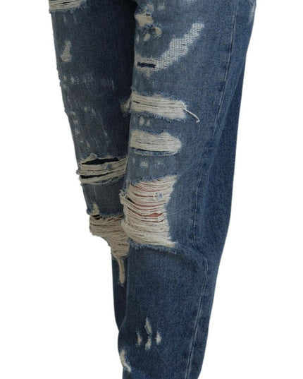 Dolce & Gabbana Blue Tattered Skinny Denim Cotton Jeans