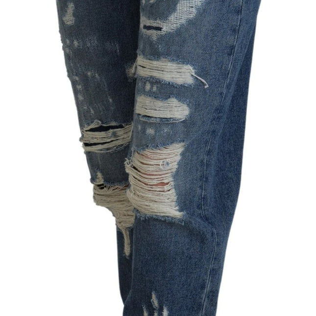 Dolce & Gabbana Blue Tattered Skinny Denim Cotton Jeans