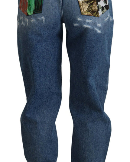 Dolce & Gabbana Blue Tattered Skinny Denim Cotton Jeans