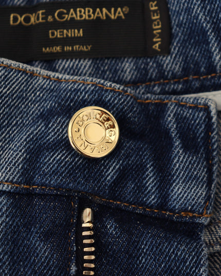 Dolce & Gabbana Blue Tattered Skinny Denim Cotton Jeans