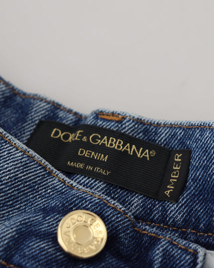 Dolce & Gabbana Blue Tattered Skinny Denim Cotton Jeans