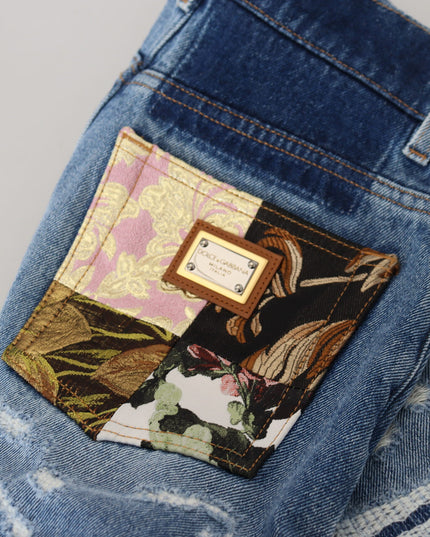 Dolce & Gabbana Blue Tattered Skinny Denim Cotton Jeans