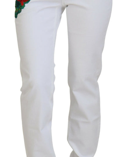 Dolce & Gabbana White Floral Embroidery Skinny Denim Jeans