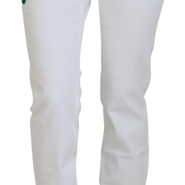 Dolce & Gabbana White Floral Embroidery Skinny Denim Jeans