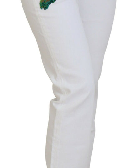 Dolce & Gabbana White Floral Embroidery Skinny Denim Jeans
