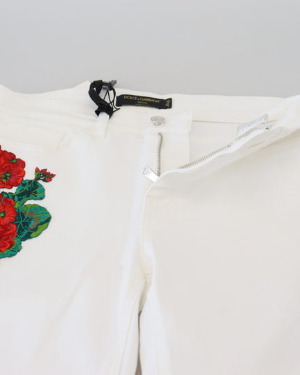Dolce & Gabbana White Floral Embroidery Skinny Denim Jeans