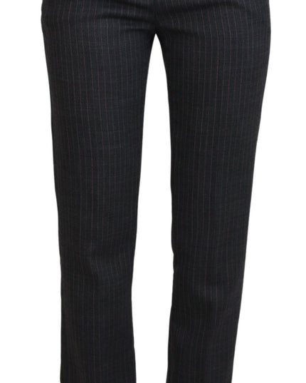 Dolce & Gabbana Gray Stripes Wool Tapered Women Pants