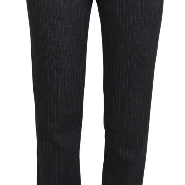 Dolce & Gabbana Gray Stripes Wool Tapered Women Pants