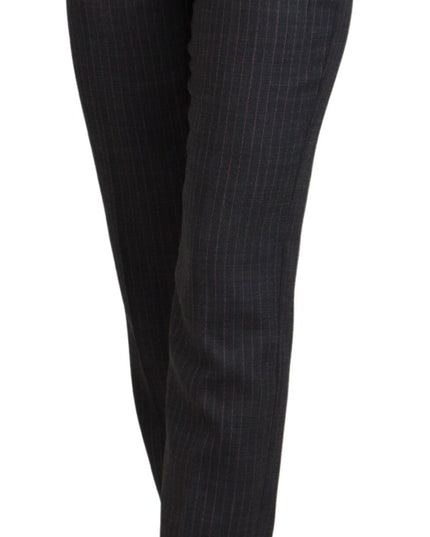 Dolce & Gabbana Gray Stripes Wool Tapered Women Pants