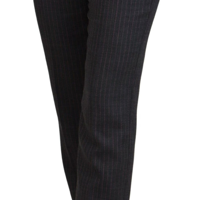 Dolce & Gabbana Gray Stripes Wool Tapered Women Pants