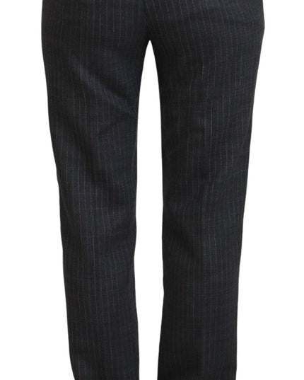 Dolce & Gabbana Gray Stripes Wool Tapered Women Pants