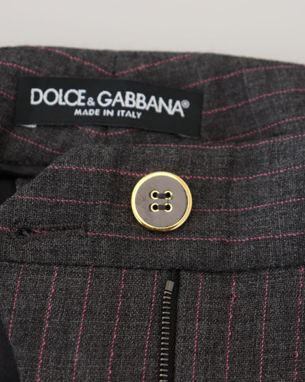 Dolce & Gabbana Gray Stripes Wool Tapered Women Pants