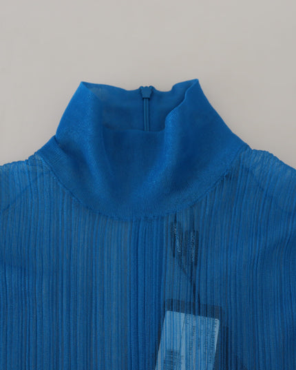Dolce & Gabbana Blue Mesh Turtleneck Long Sleeve Blouse Top