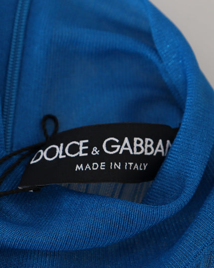 Dolce & Gabbana Blue Mesh Turtleneck Long Sleeve Blouse Top