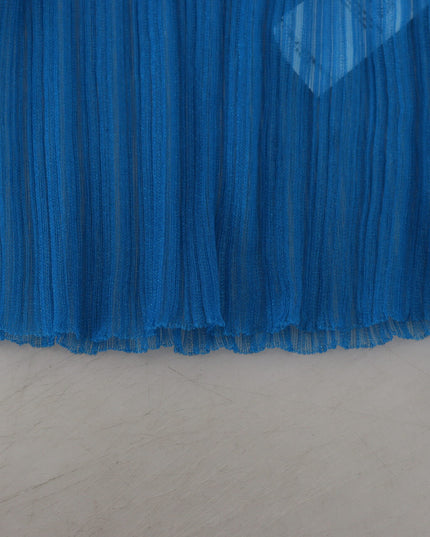 Dolce & Gabbana Blue Mesh Turtleneck Long Sleeve Blouse Top