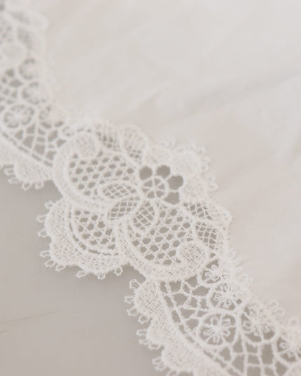 Dolce & Gabbana White Cotton Lace Trim Turtle Neck Blouse Top