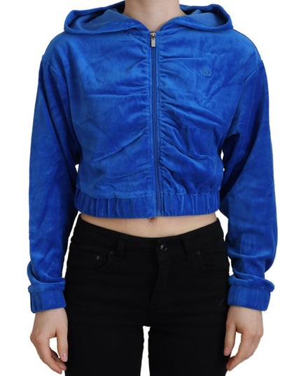Juicy Couture Blue Cotton Full Zip Cropped Hooded Sweatshirt Sweater