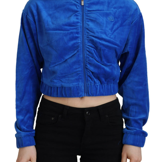 Juicy Couture Blue Cotton Full Zip Cropped Hooded Sweatshirt Sweater