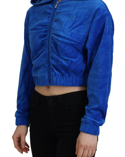 Juicy Couture Blue Cotton Full Zip Cropped Hooded Sweatshirt Sweater