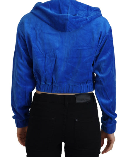 Juicy Couture Blue Cotton Full Zip Cropped Hooded Sweatshirt Sweater