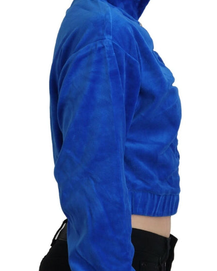 Juicy Couture Blue Cotton Full Zip Cropped Hooded Sweatshirt Sweater