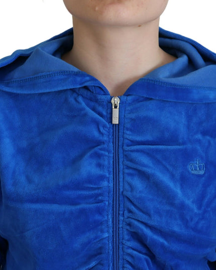 Juicy Couture Blue Cotton Full Zip Cropped Hooded Sweatshirt Sweater