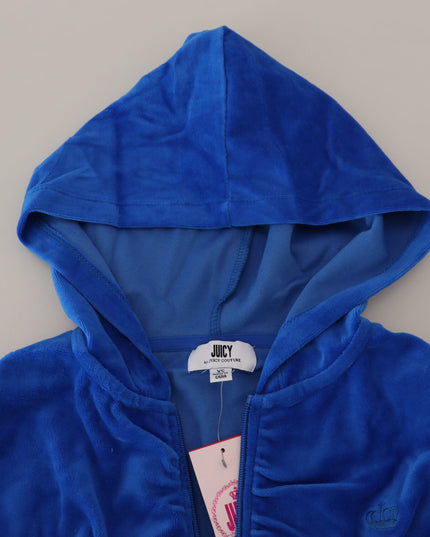 Juicy Couture Blue Cotton Full Zip Cropped Hooded Sweatshirt Sweater