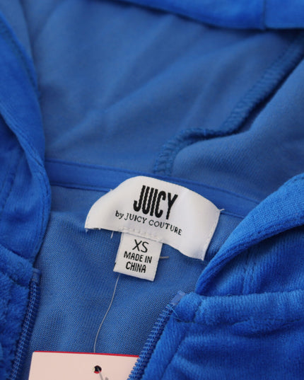 Juicy Couture Blue Cotton Full Zip Cropped Hooded Sweatshirt Sweater