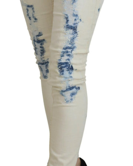 Acht White Blue Cotton Skinny Women Tattered Denim Jeans