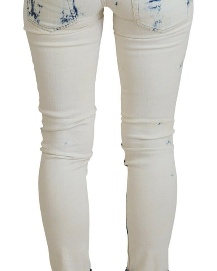 Acht White Blue Cotton Skinny Women Tattered Denim Jeans
