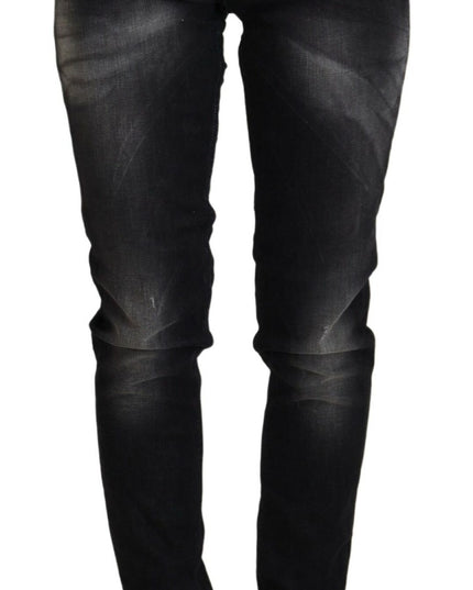 Acht Black Washed Mid Waist Tapered Women Casual Denim Jeans