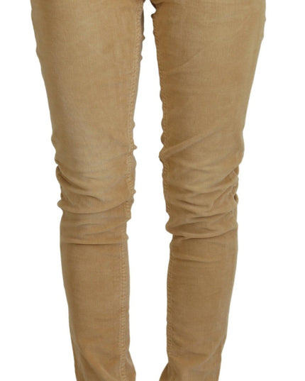 Acht Brown Cotton Corduroy Low Waist Women Casual Jeans