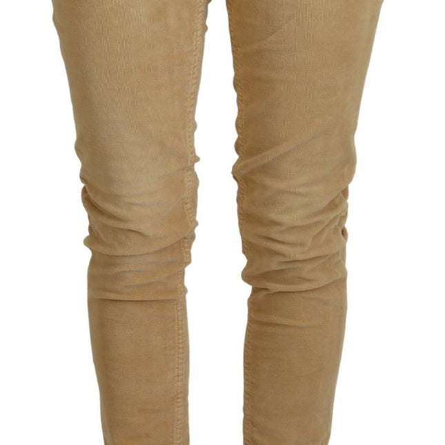 Acht Brown Cotton Corduroy Low Waist Women Casual Jeans