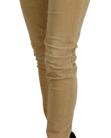 Acht Brown Cotton Corduroy Low Waist Women Casual Jeans