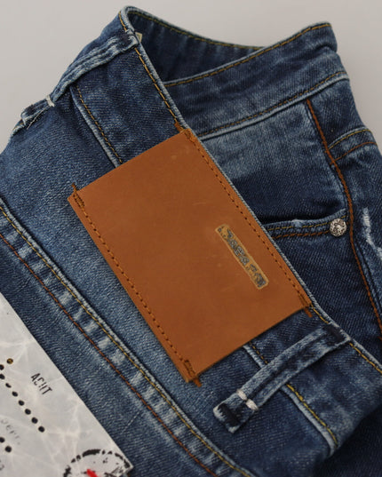 Acht Blue Washed Cotton Slim Fit Women Denim Jeans