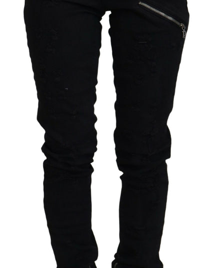 John Galliano Black Cotton Mid Waist Skinny Slim Fit Denim Jeans
